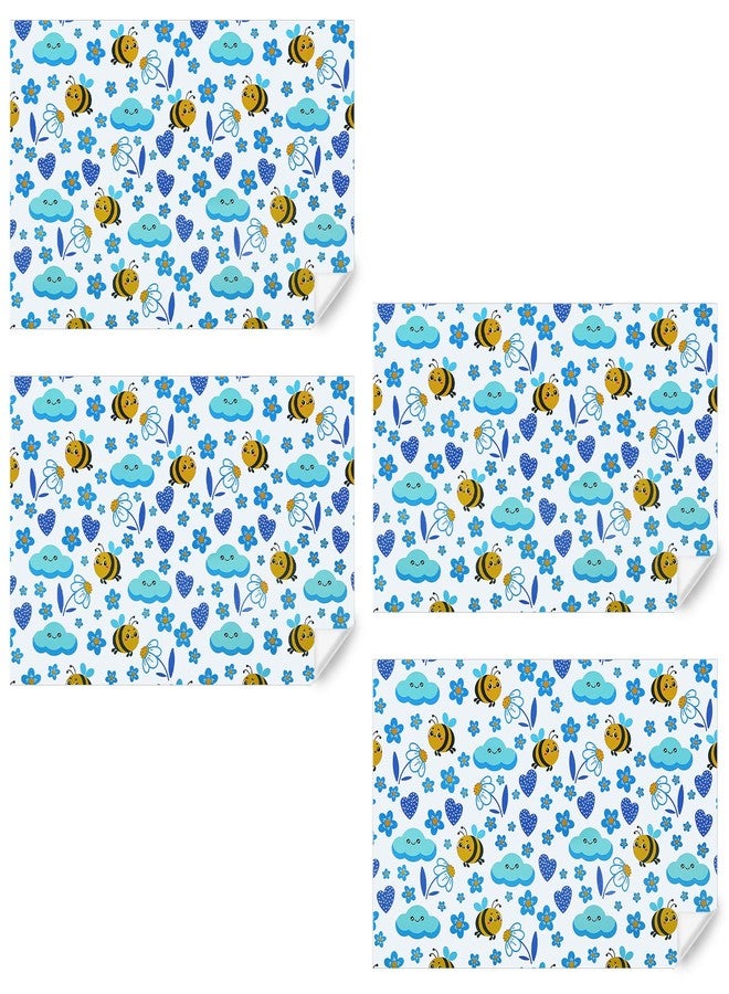 Boerni Bee Gift Wrapping Paper for Kids Girls Boys, Lovely Blue Designs Flowers Cloud Heart Bee Patterns, Spring Summer BumbleBee Folded Flat Gift Wrap Paper for Baby Shower Birthday Holiday Art Paper - Image 3